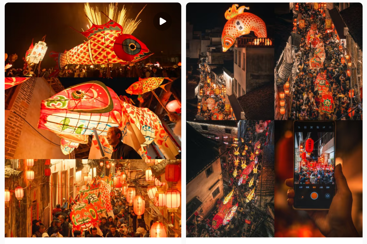 魚燈相關(guān)視頻、圖片獲得數(shù)萬點(diǎn)贊。社交媒體截圖